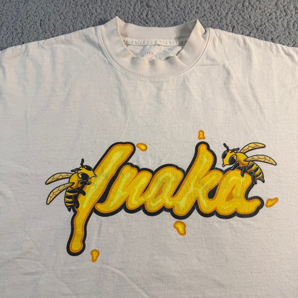 Inaka Power Mens Honey Bee Graphic T-Shirt Cream Large Streetwear Gym Tee